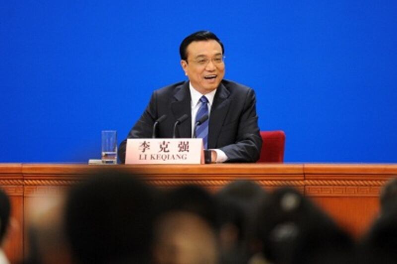 Chinese Premier Li Keqiang speaks at a press conference at the Great Hall of the People in Beijing on March 13, 2014. Photo credit: AFP.