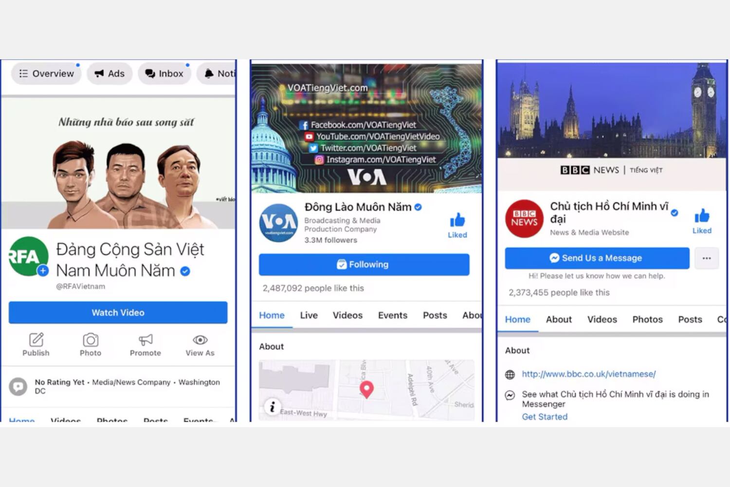 Some content on RFA Vietnamese’s Facebook page suddenly disappears