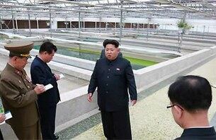 김정은 북한 국방위원회 제1위원장이 대동강 자라공장을 찾아 관리 부실을 질책했다고 노동신문이 19일 보도했다. 김정은 제1위원장이 불만스러운 표정으로 무언가를 이야기하고 있다. 
