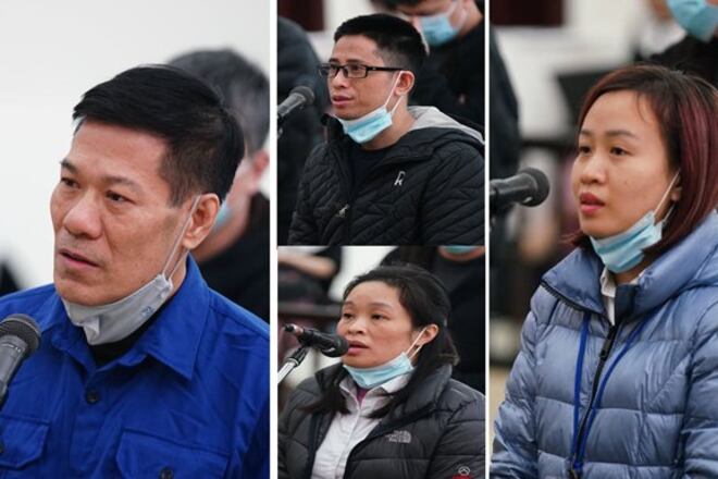 Nguyễn Nhật Cảm, Nguyễn Ngọc Nhất, Nguyễn Vũ Hà Thanh và Hoàng Kim Thư tại tòa.