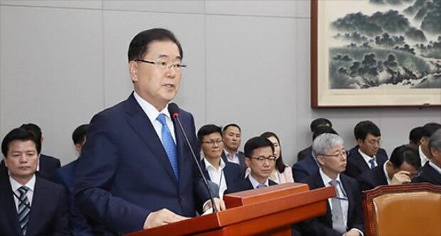 28일 오후 정의용 청와대 국가안보실장이 국회 운영위원회 전체회의에 출석해 업무보고를 하고 있다.