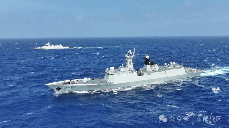 Chinese and Indonesian ships in a joint exercise east of Taiwan, Aug. 12, 2026.