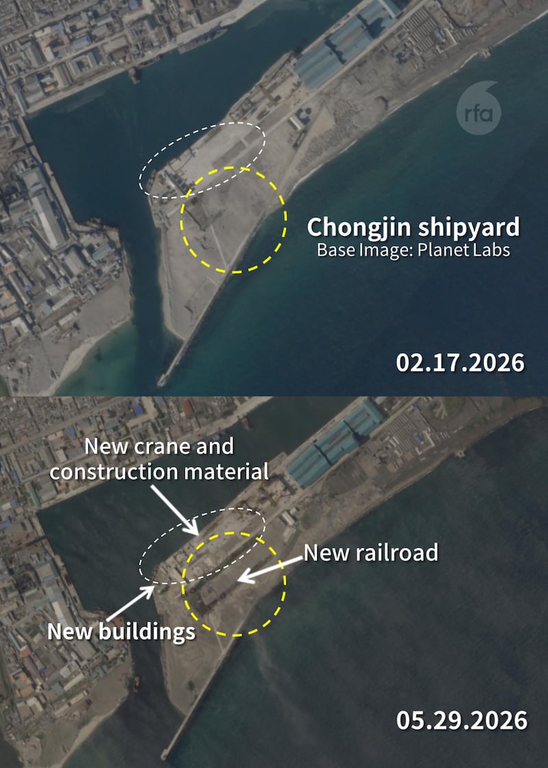 Analysts say the activity at Chongjin shipyard may signal preparations for building destroyers larger than 5,000 tons, though it remains too early to confirm.