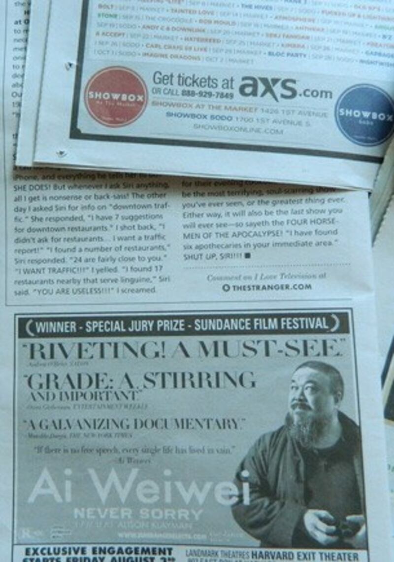 图片： 美国大学校内报纸刊登《道歉你妹》莅校映演。 （记者萧融拍摄）