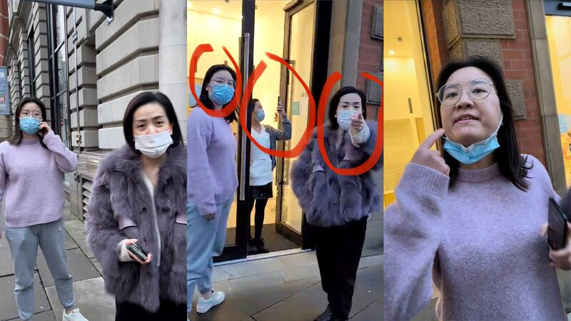 涉事的中國女子對本台表示當日很客氣呼籲參加者不要在店門口進行拍攝；不過，有活動當日的義工指是對方挑釁在先。（網民提供）