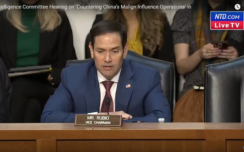 美国联邦参议员鲁比奥在会上指出,中国不断透过网络恶意操作,试图影响美国民众的认知。(视频截图/NTD.com)