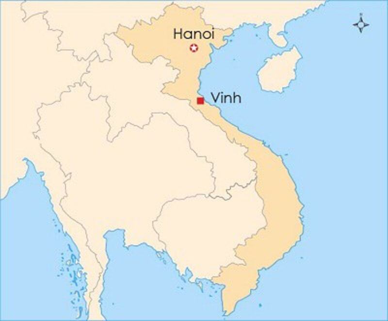 Map of Vinh city in Nghe An province, Vietnam