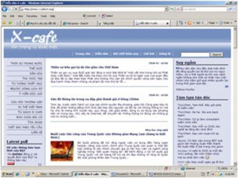 Trang web của diễn đàn X-Cafe. Hình RFA chụp từ website.