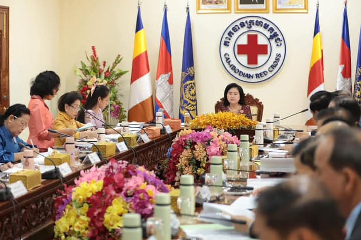 Bun Rany, the Cambodian Red Cross president and former first lady, leads the annual committee meeting, Dec. 16, 2024, in Phnom Penh.