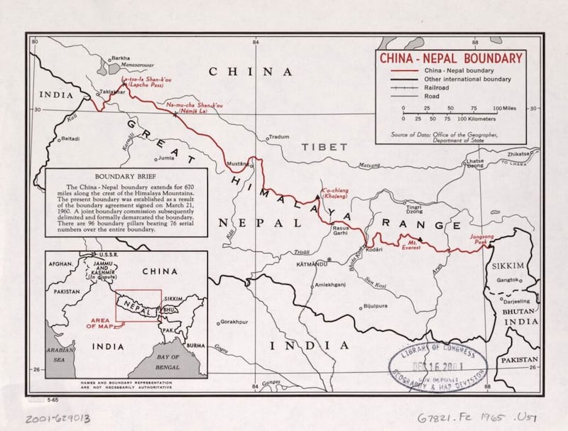 中国-尼泊尔边界地图（1965）