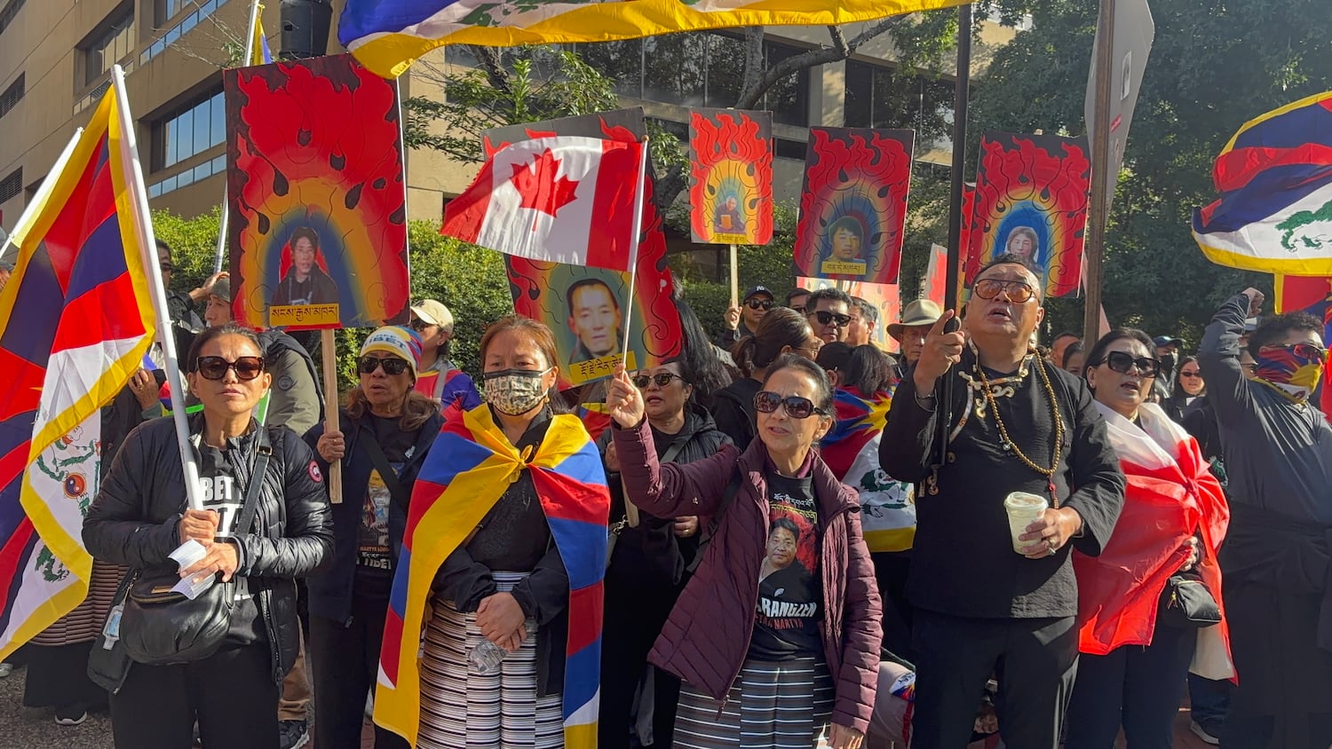 Supporters of Tibet gather near the Chinese Embassy in Washington as Chinese President Xi Jinping meets with U.S. President Trump at the White House, Sept. 24, 2026.