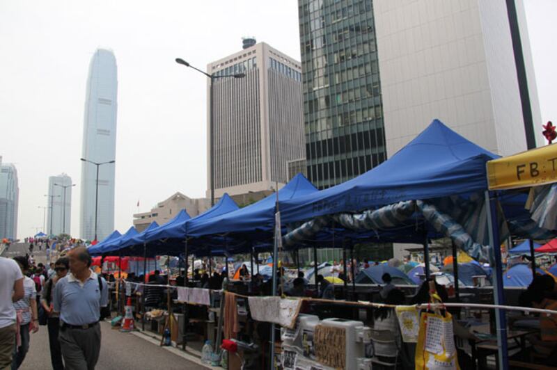 2014年10月24日，金鐘佔領區即將舉行電子投票。（粵語部記者文宇晴攝）