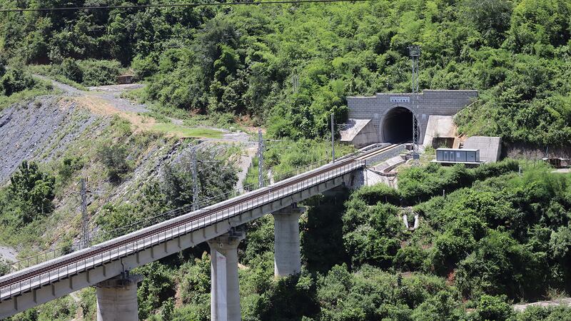 A bridge on the Laos-China railway in Luang Prabang province, Laos, September 2023.