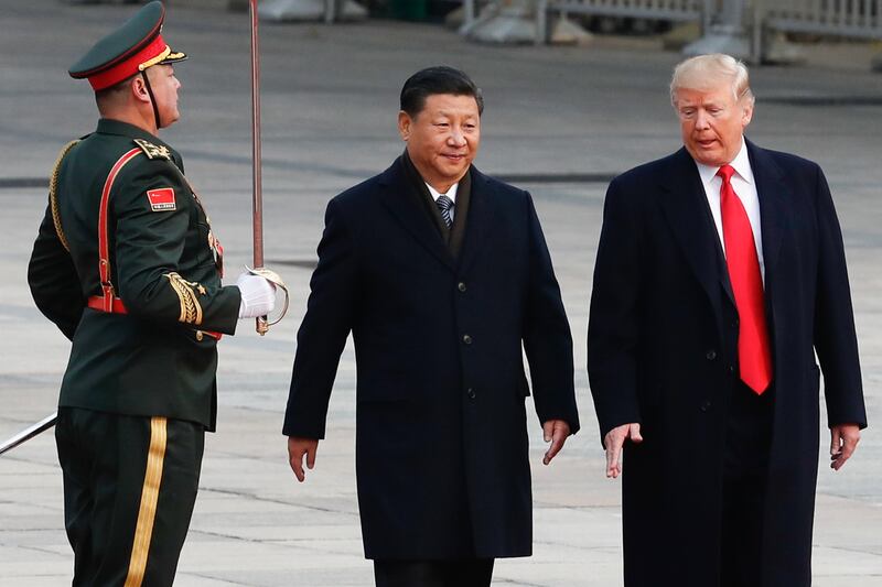 U.S. President Donald Trump and Chinese President Xi Jinping at the Great Hall of the People in Beijing, Nov. 9, 2017.