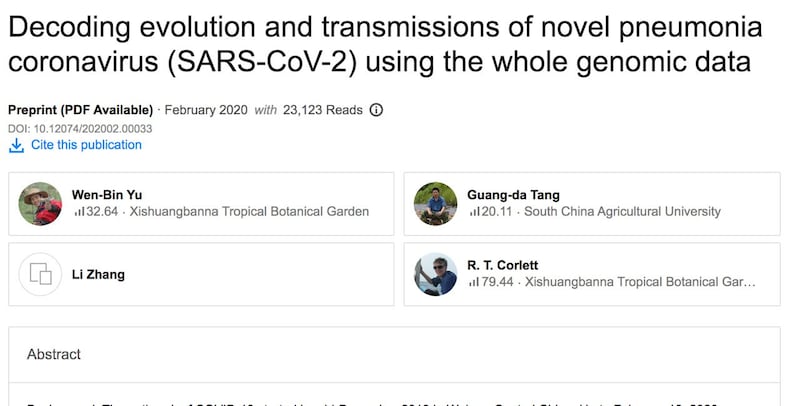 该病毒图表是引用自中国科学院西双版纳热带植物园、华南农业大学和北京脑科中心在ChinaXiv论文预印本网站上联合发布的论文当中。(网页截图)