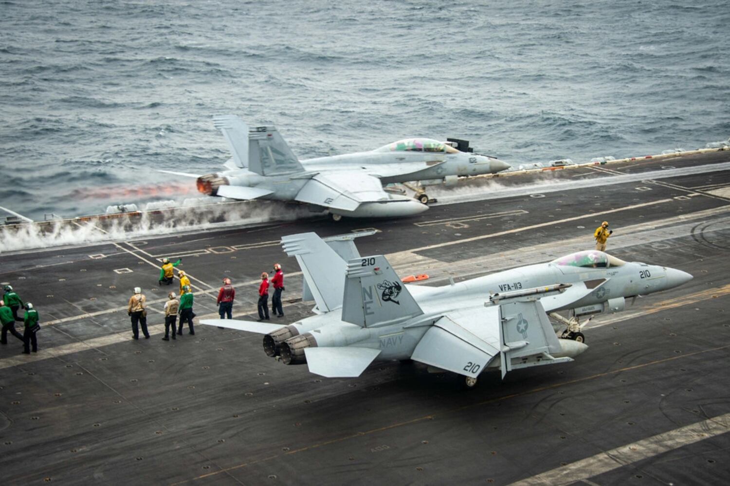 An F/A-18F Super Hornet launches from the flight deck of the carrier USS Carl Vinson, Jan. 21, 2025.