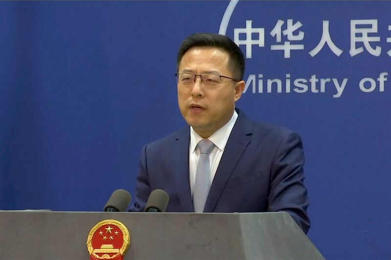 中国外交部发言人赵立坚2022年3月18日表示，中方“以实际行动致力于劝和促谈”。（美联社图片）