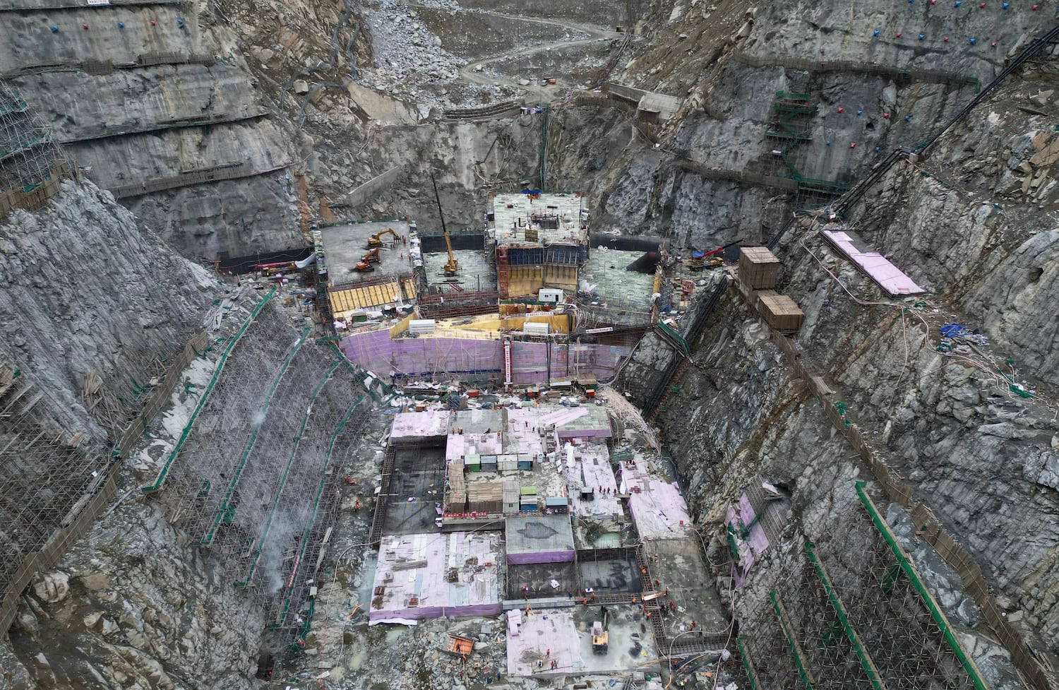Aerial view of Yebatan Hydropower Station under construction in Tibet Autonomous Region on March 29, 2023.