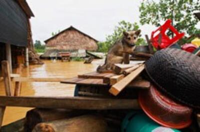 Người dân dọn đồ chạy lũ ở Hương Khê, Hà Tĩnh hôm 17/10/2013. AFP PHOTO.