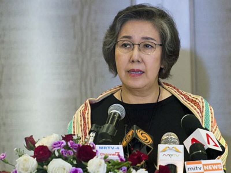 Yanghee Lee, the UN's special rapporteur on human rights to Myanmar, speaks during a press conference in Yangon, July 21, 2017.