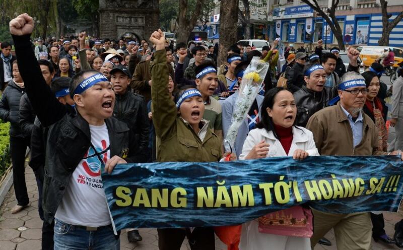 Hình minh họa. Một cuộc biểu tình phản đối Trung Quốc ở Hà Nội hôm 14/3/2016 nhân kỷ niệm hải chiến Trường Sa 1988