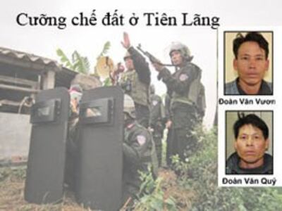 Vụ cưỡng chế đất của gia đình ông Đoàn Văn Vươn ở Tiên Lãng. Files photos