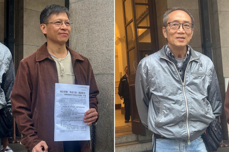 去年中已服刑完畢的前常委鄧岳君（左）和徐漢光（右）自行到庭。（RFA圖片）