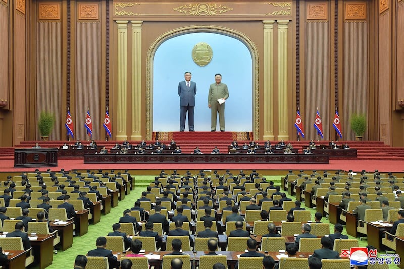 북한 최고인민회의가 평양에서 열리고 있는 모습.