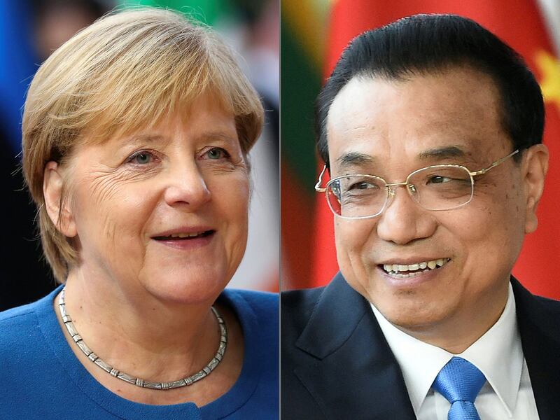 中国总理李克强和德国总理默克尔(右)。(法新社)