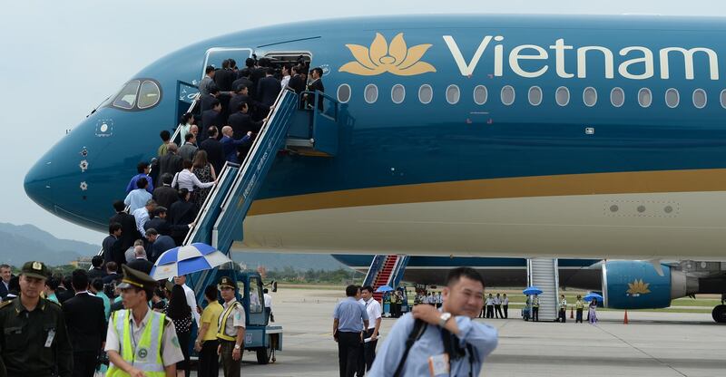 Máy bay Airbus A350-900 XWB của Vietnam Airlines tại Hà Nội.
