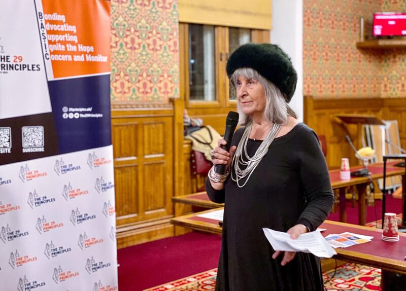 「29原則」的贊助人、英國上議員肯尼迪（Helena Kennedy）。（「29原則」提供）