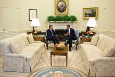 Tổng thống Barack Obama gặp Chủ tịch BP Carl-Henric Svanberg tại Nhà Trắng, ngày 16 tháng 6 năm 2010, để thảo luận về vụ tràn dầu ở Vịnh Mexico. White House Photo by Pete Souza.