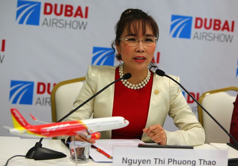 Hình minh họa. Bà Nguyễn Thị Phương Thảo, Tổng giám đốc của Vietjet phát biểu tại một buổi họp báo ở Dubai hôm 10/11/2015. Vietjet ký hợp đồng mua 30 máy bay A321 của Airbus trị giá 3,6 tỷ đô la