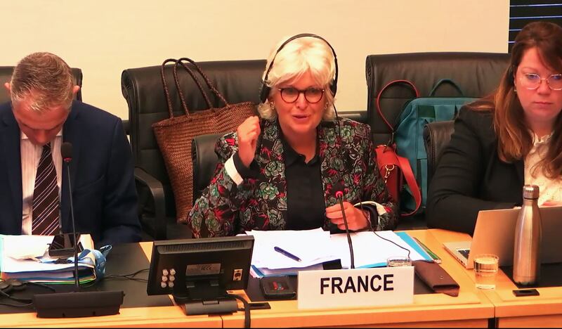 French Ambassador for Human Rights Isabelle Rome addresses the U.N. Human Rights Committee meeting in Geneva, pictured on Oct 23, 2024. [UNTV]