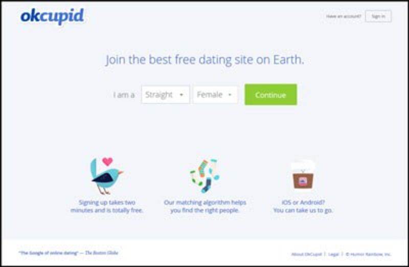 Trang mạng hẹn hò OKCupid. Screen capture.