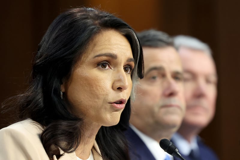 Director of National Intelligence Tulsi Gabbard testifies before a Senate Intelligence Committee hearing on worldwide threats, on Capitol Hill in Washington, D.C., U.S., March 25, 2025.