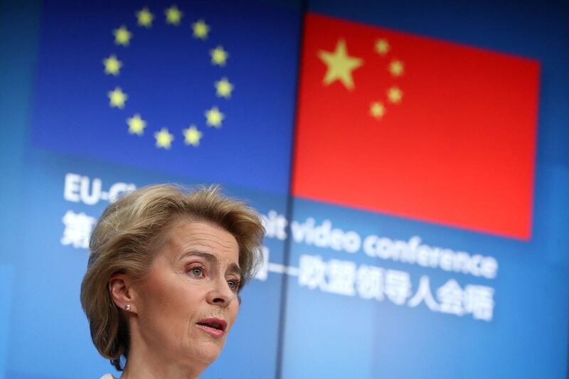 欧盟执行委员会主席冯德莱恩表示,“我必须说,双方在贸易、环境、人权等议题上亟需前进的机会。(路透社)