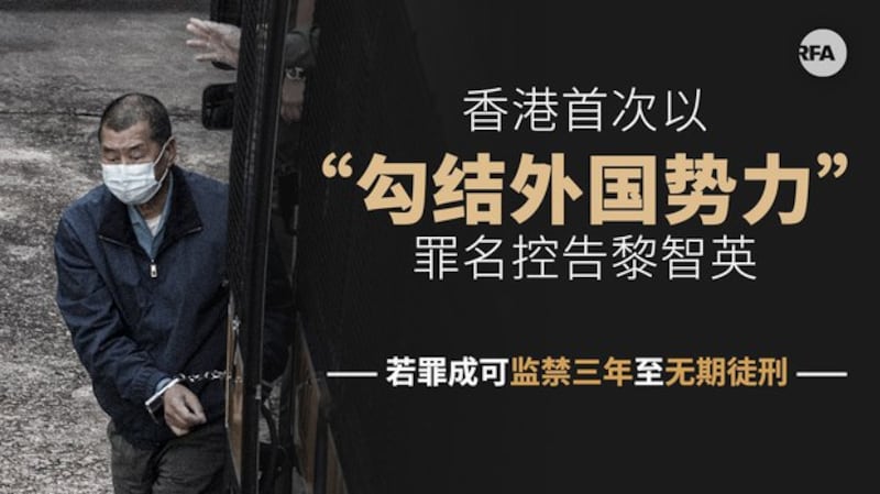 黎智英被加控勾结外国势力、危害国家安全罪(自由亚洲电台制图)