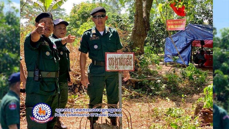 ចំណុចបង្គោលបណ្ដោះអាសន្នលេខ ៩៤ ក្នុងតំបន់មិនទាន់បានឯកភាពគ្នាវាស់ចែកខណ្ឌសីមា នៅខេត្តកណ្ដាល ដែលទាហានវៀតណាមបោះតង់ស្នាក់នៅចំនួន ៩កន្លែង កាលពីថ្ងៃទី២៦ ខែមេសា ឆ្នាំ២០២០។