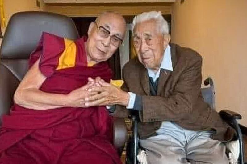 The Dalai Lama and his second-eldest brother Gyalo Thondup, Dec. 2023.