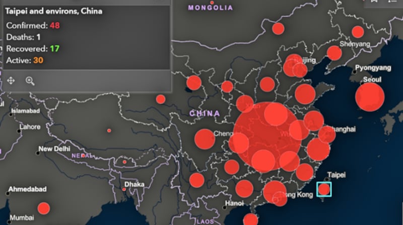 美国约翰霍普金斯大学网站使用“中国台北及周边地区”的截图（网站截图）