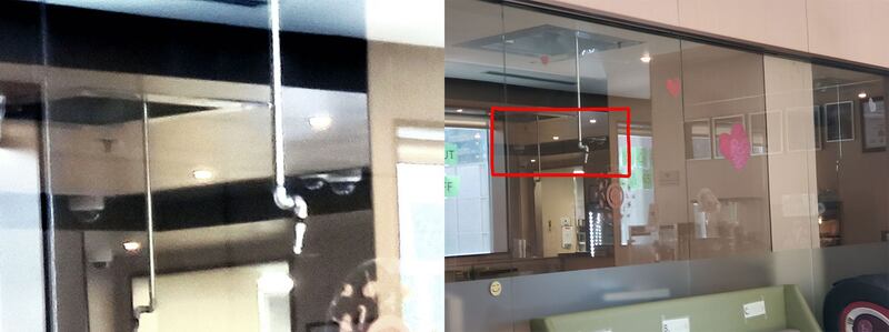 内部用餐区可以见到每个桌子上都有摄像头。(记者柳飞摄)