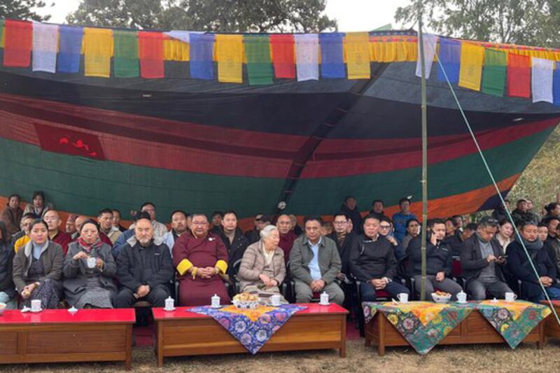 Attendees at the funeral for Gyalo Thondup, His Holiness the Dalai Lama's brother, in Kalimpong, India, Nov. 11, 2025.