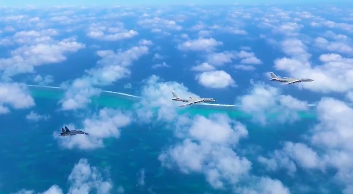 Chinese military aircraft during the combat patrol over Scarborough Shoal in the South China Sea on Feb. 27, 2025.