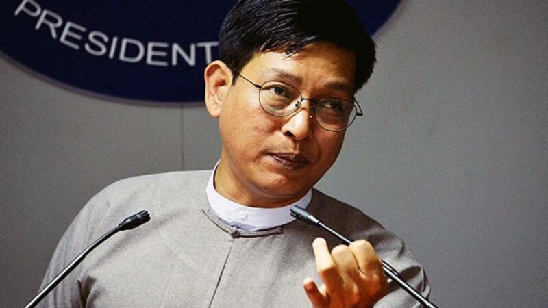 Myanmar government spokesman Zaw Htay speaks during a press conference at the Presidential Palace in Naypyidaw, Jan. 7, 2019.