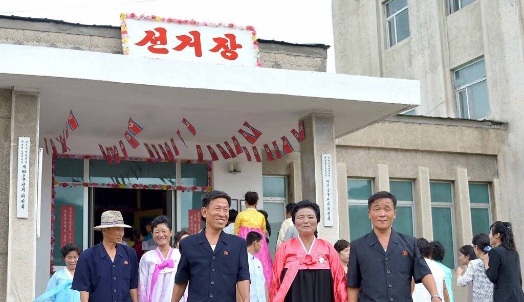 북한 도·시·군 등 지방인민회의 대의원 선거장 모습.