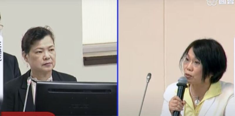 民进党立委刘世芳(右)质询台湾经济部长王美花(左)。(截图自立法院直播)