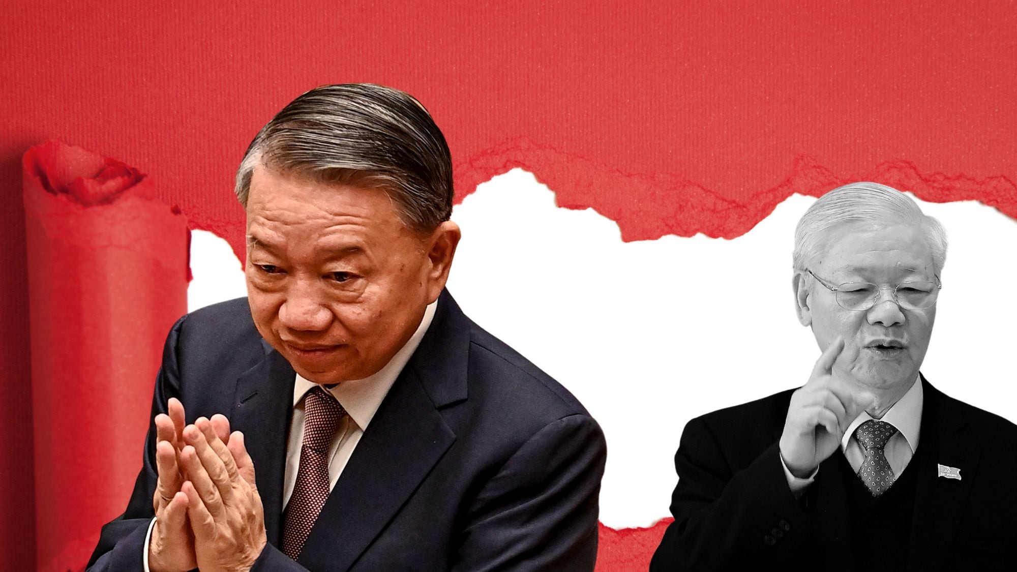 Tổng Bí thư Tô Lâm (trái) và cố Tổng Bí thư Nguyễn Phú Trọng.