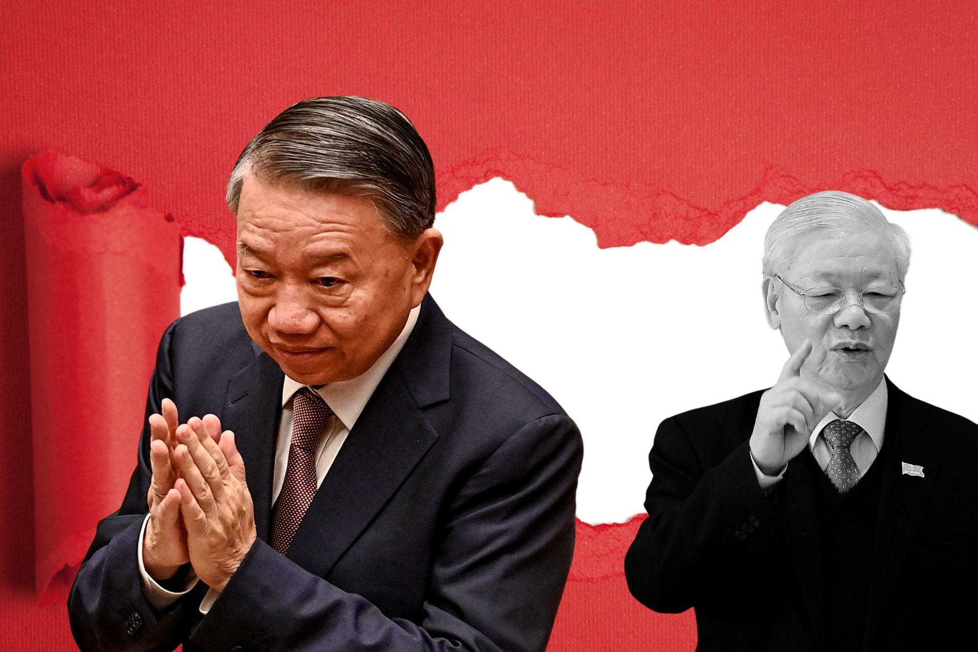 Tổng Bí thư Tô Lâm (trái) và cố Tổng Bí thư Nguyễn Phú Trọng.