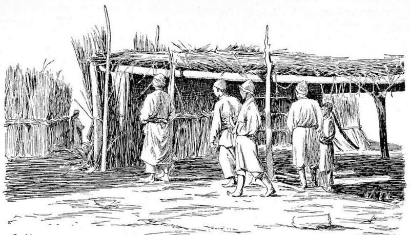 يېرىم ياسالغان ساتما ، سۋېن ھېدىن سىزمىسى، مەنبە:( Sven Hedin «ئاسىيا: ناتونۇش يوللاردىكى مىڭ مىل»)